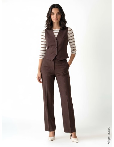Pantalon palazzo en viscose mélangée chinée avec poches et bouton assorti Rinascimento