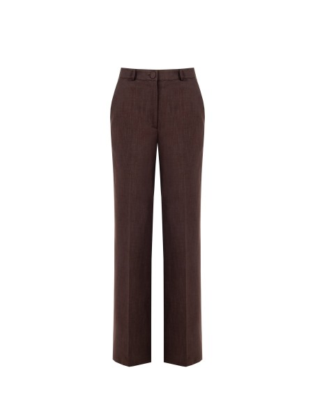 Pantalon palazzo en viscose mélangée chinée avec poches et bouton assorti Rinascimento