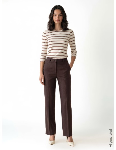 Pantalon palazzo en viscose mélangée chinée avec poches et bouton assorti Rinascimento