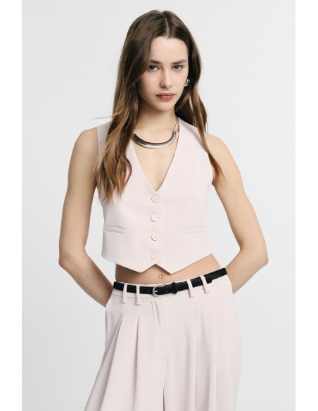 Gilet court avec boutons et poches frontales Please