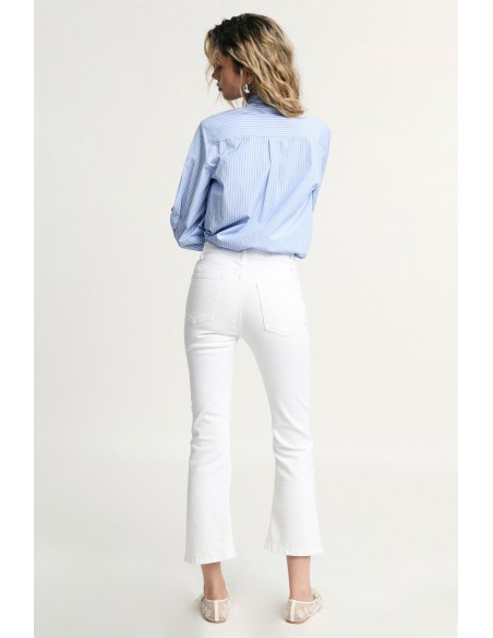 Jean flare cinq poches taille haute Pleas.