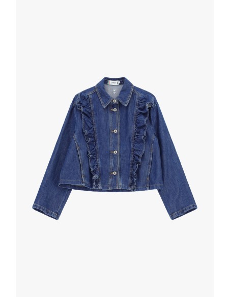 Veste en denim avec volants sur le devant et boutons Please