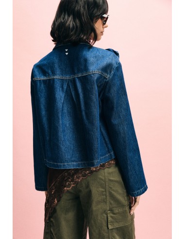Veste en denim avec volants sur le devant et boutons Please