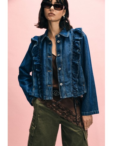 Veste en denim avec volants sur le devant et boutons Please