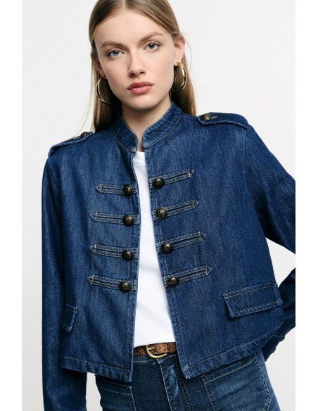Veste courte en denim avec boutons décoratifs Please