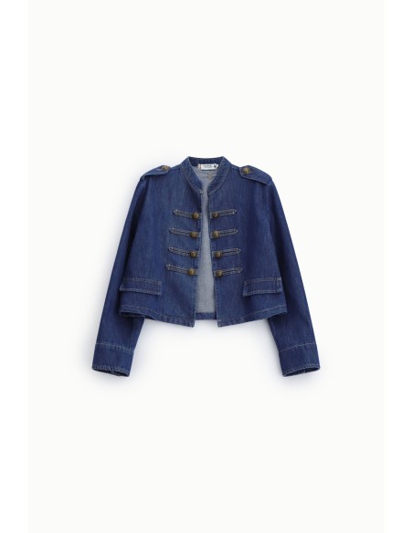 Veste courte en denim avec boutons décoratifs Please
