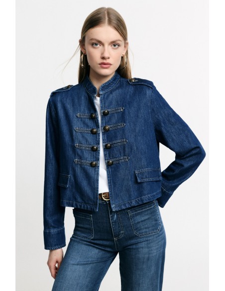 Veste courte en denim avec boutons décoratifs Please
