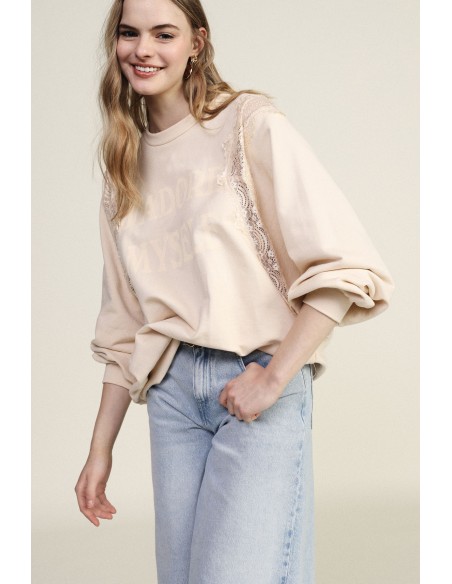 Sweater met ronde hals, kanten details en Dixie-opschrift aan de voorkant