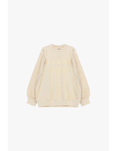 Sweat-shirt à col rond avec détails en dentelle et inscription sur le devant Dixie