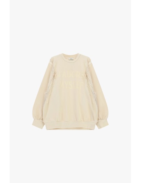 Sweat-shirt à col rond avec détails en dentelle et inscription sur le devant Dixie