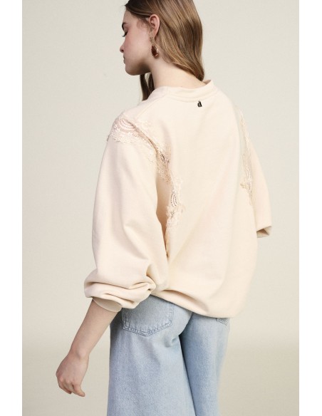 Sweater met ronde hals, kanten details en Dixie-opschrift aan de voorkant