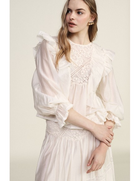 Blouse à volants et manches transparentes Dixie