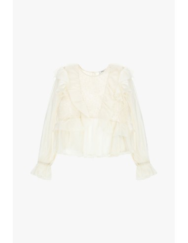 Blouse à volants et manches transparentes Dixie