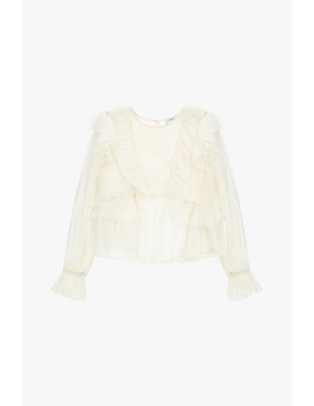 Blouse à volants et manches transparentes Dixie