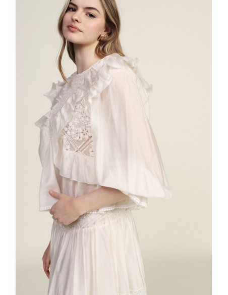 Blouse à volants et manches transparentes Dixie