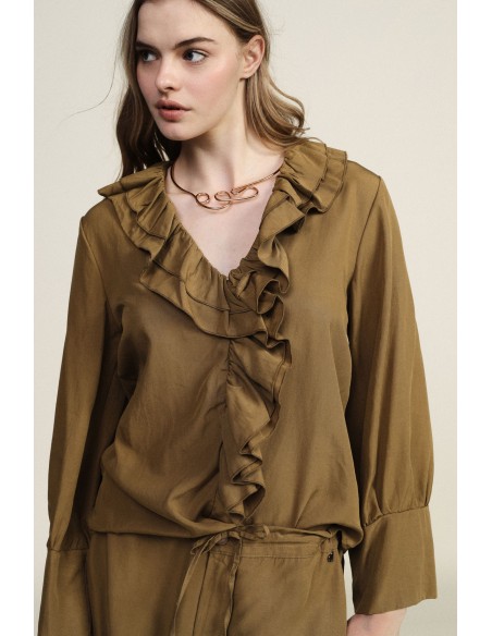 Blouse à encolure volantée et manches longues Dixie