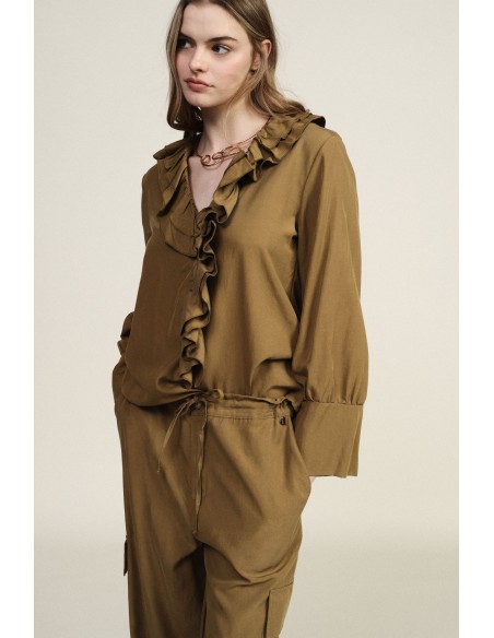 Blouse à encolure volantée et manches longues Dixie