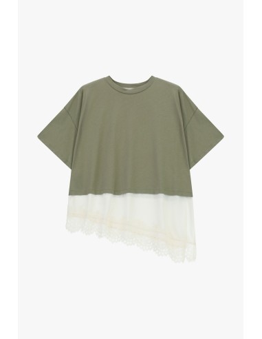 T-shirt à ourlet asymétrique et détail en dentelle Dixie