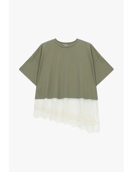 T-shirt met asymmetrische onderkant en kanten detail Dixie