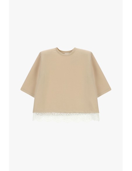 T-shirt à manches courtes avec bordure en dentelle Dixie