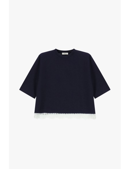 T-shirt à manches courtes avec bordure en dentelle Dixie