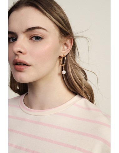 Boucles d’oreilles créoles martelées avec pendentif en perle Dixie