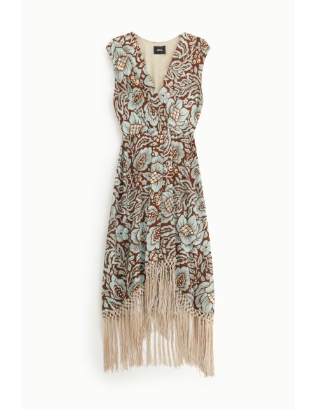 Dixie-jurk met V-hals en franjesdetail