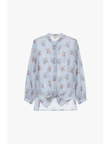 Chemise à carreaux avec fantaisie florale et nœud sur le devant Dixie