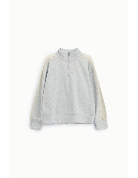 Sweat-shirt sans capuche à fermeture éclair, col montant et détails en dentelle Dixie