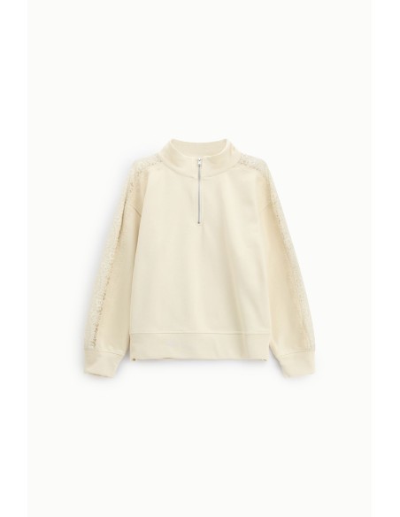 Sweat-shirt sans capuche à fermeture éclair, col montant et détails en dentelle Dixie
