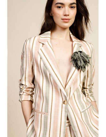 Blazer rayé à poches et appliqué de fleurs Dixie
