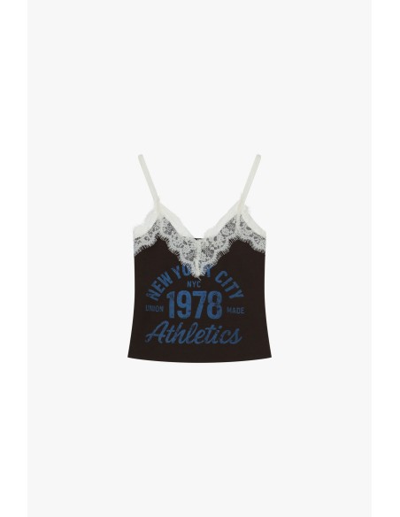 Front Print Thin Straps And Lace Dixie Tops