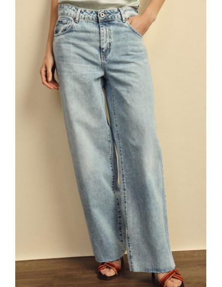 Jean droit taille haute délavage clair Dixie