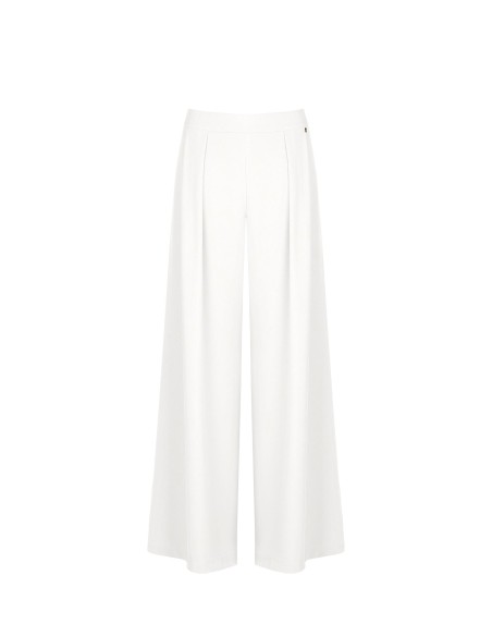 Pantalon palazzo en tissu fluide avec plis et élastique au dos Rinascimento