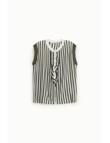 Top rayé sans manches avec volants centraux Please