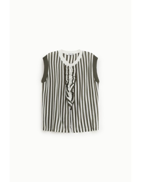 Top rayé sans manches avec volants centraux Please