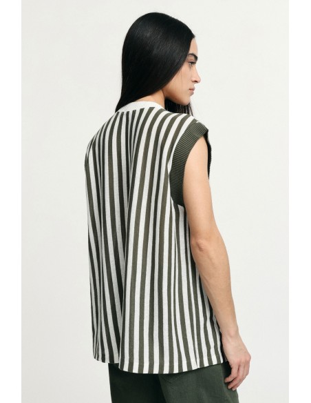Top rayé sans manches avec volants centraux Please