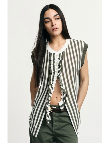 Top rayé sans manches avec volants centraux Please