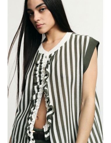 Top rayé sans manches avec volants centraux Please