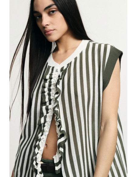 Top rayé sans manches avec volants centraux Please