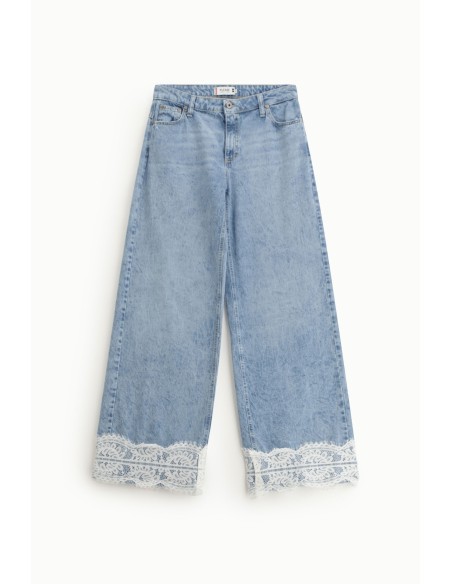 Jean flare taille mi-haute avec bordures en dentelle Please