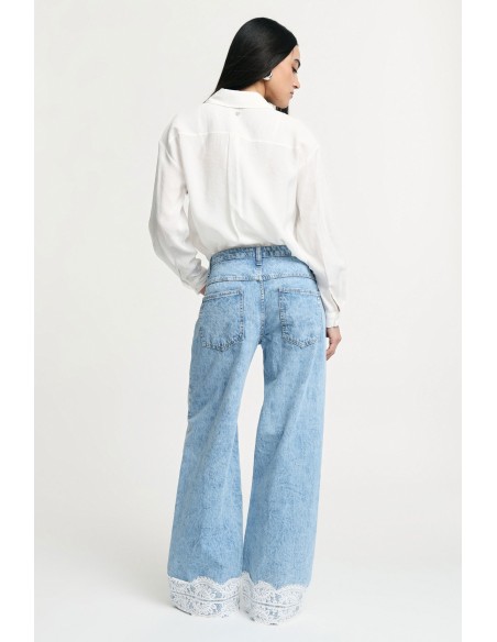 Jean flare taille mi-haute avec bordures en dentelle Please