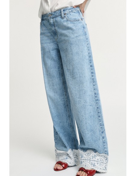 Flared jeans met middelhoge taille en kanten boorden Please