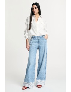 Jean flare taille mi-haute avec bordures en dentelle Please