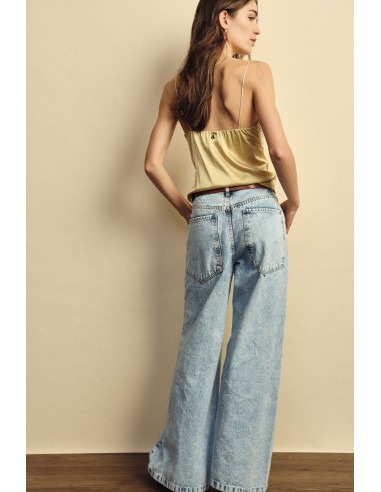 Jean Dixie à jambes larges, taille haute, délavage clair
