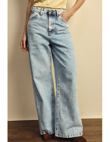 Jean Dixie à jambes larges, taille haute, délavage clair
