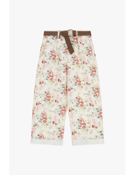 Pantalon palazzo à imprimé floral avec ceinture à la taille Dixie