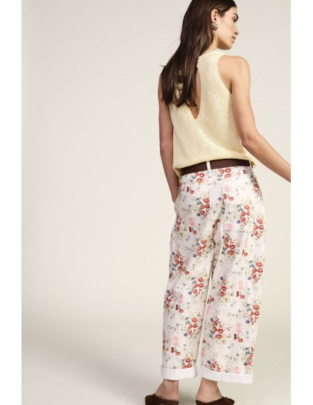 Pantalon palazzo à imprimé floral avec ceinture à la taille Dixie