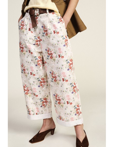 Pantalon palazzo à imprimé floral avec ceinture à la taille Dixie