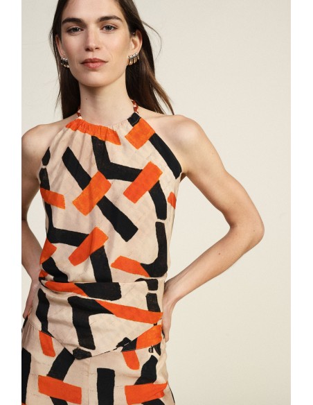 Top à encolure nouée et motif géométrique Dixie